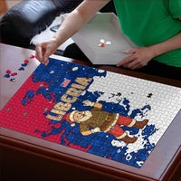 Liberia Christmas Puzzle with Santa Claus Map Graphic and Red Blue Festive - Wonder Print Shop