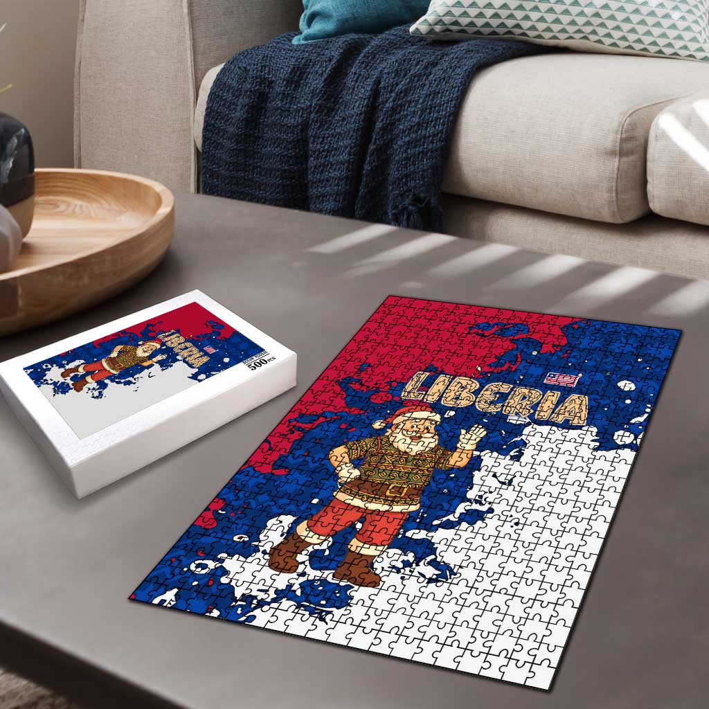 Liberia Christmas Puzzle with Santa Claus Map Graphic and Red Blue Festive - Wonder Print Shop