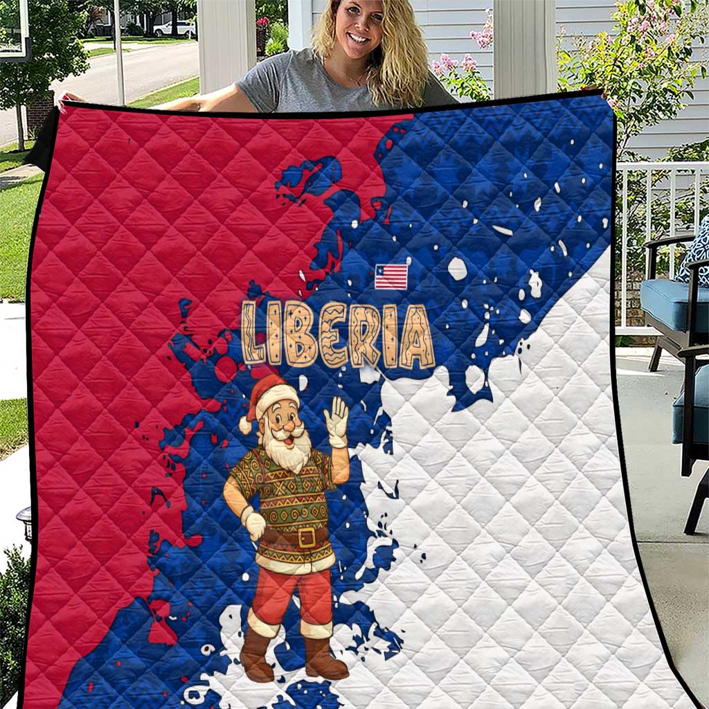 Liberia Christmas Quilt with Santa Claus Map Graphic and Red Blue Festive - Wonder Print Shop