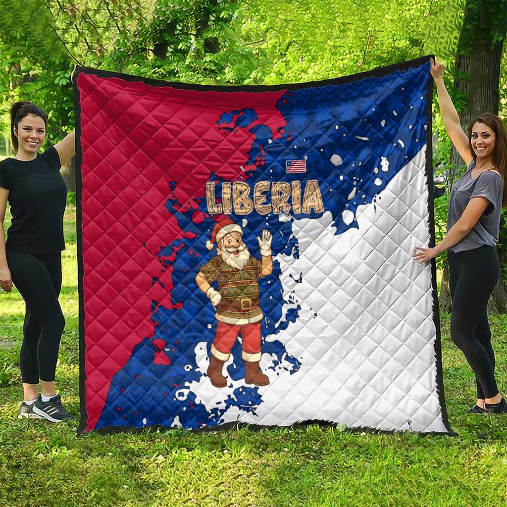 Liberia Christmas Quilt with Santa Claus Map Graphic and Red Blue Festive - Wonder Print Shop