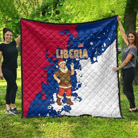 Liberia Christmas Quilt with Santa Claus Map Graphic and Red Blue Festive - Wonder Print Shop