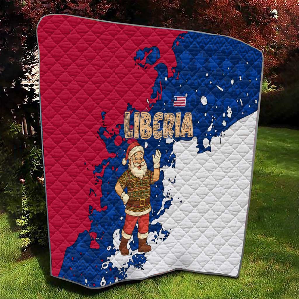 Liberia Christmas Quilt with Santa Claus Map Graphic and Red Blue Festive - Wonder Print Shop