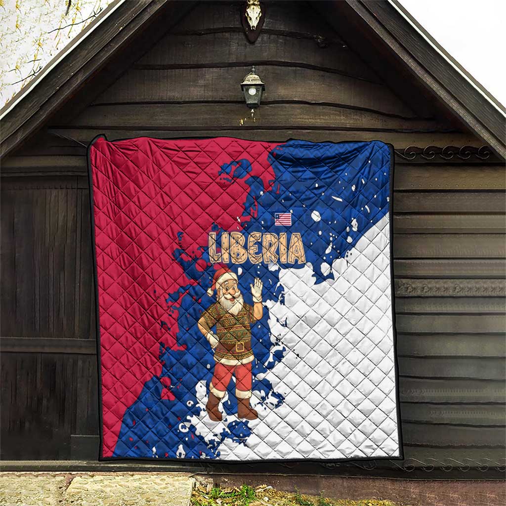 Liberia Christmas Quilt with Santa Claus Map Graphic and Red Blue Festive - Wonder Print Shop