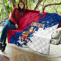Liberia Christmas Quilt with Santa Claus Map Graphic and Red Blue Festive - Wonder Print Shop