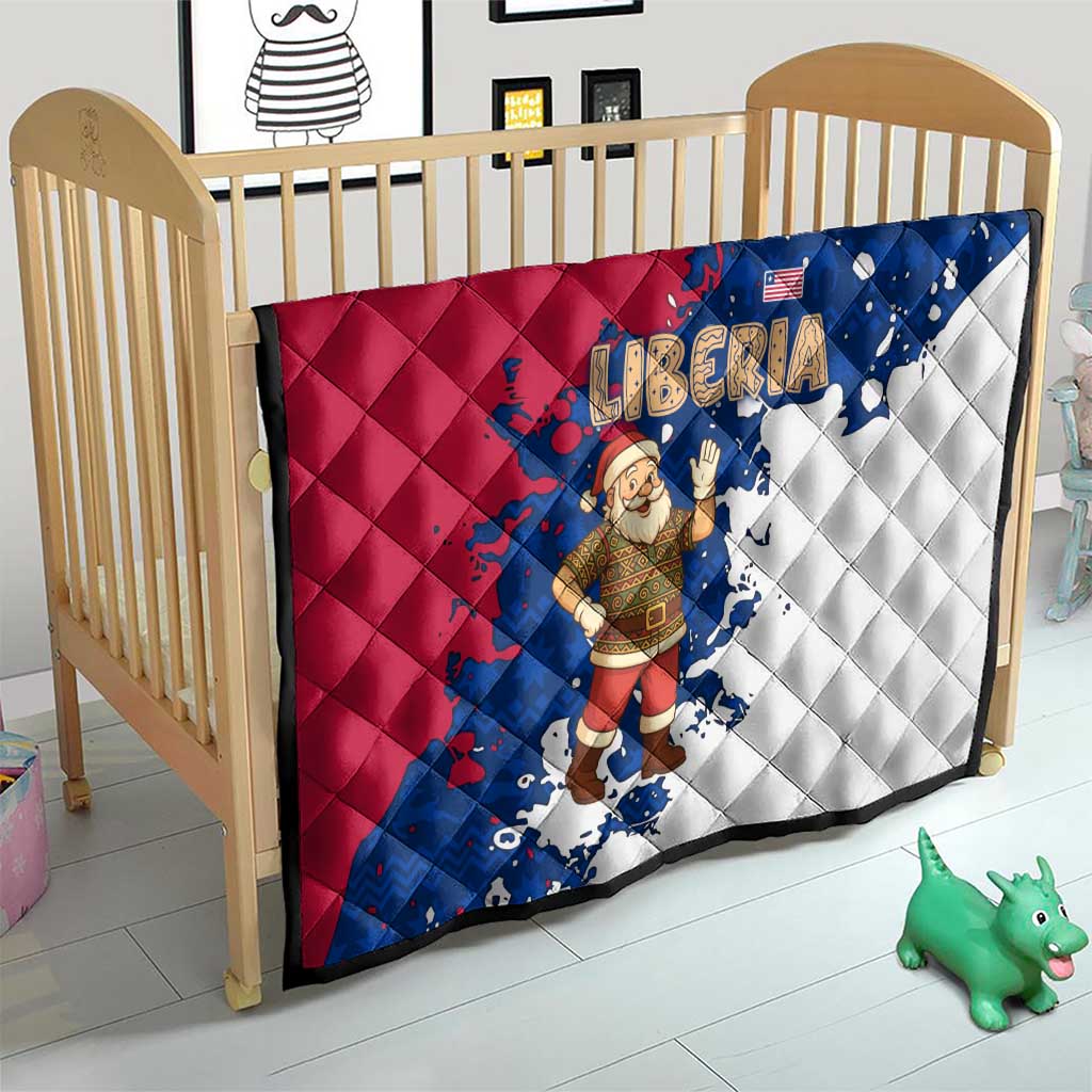 Liberia Christmas Quilt with Santa Claus Map Graphic and Red Blue Festive - Wonder Print Shop