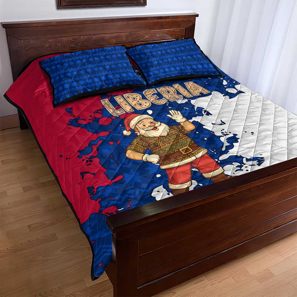 Liberia Christmas Quilt Bed Set with Santa Claus Map Graphic and Red Blue Festive - Wonder Print Shop