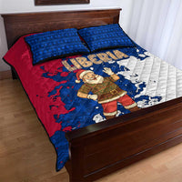 Liberia Christmas Quilt Bed Set with Santa Claus Map Graphic and Red Blue Festive - Wonder Print Shop