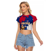 Liberia Christmas Raglan Cropped T Shirt with Santa Claus Map Graphic and Red Blue Festive - Wonder Print Shop