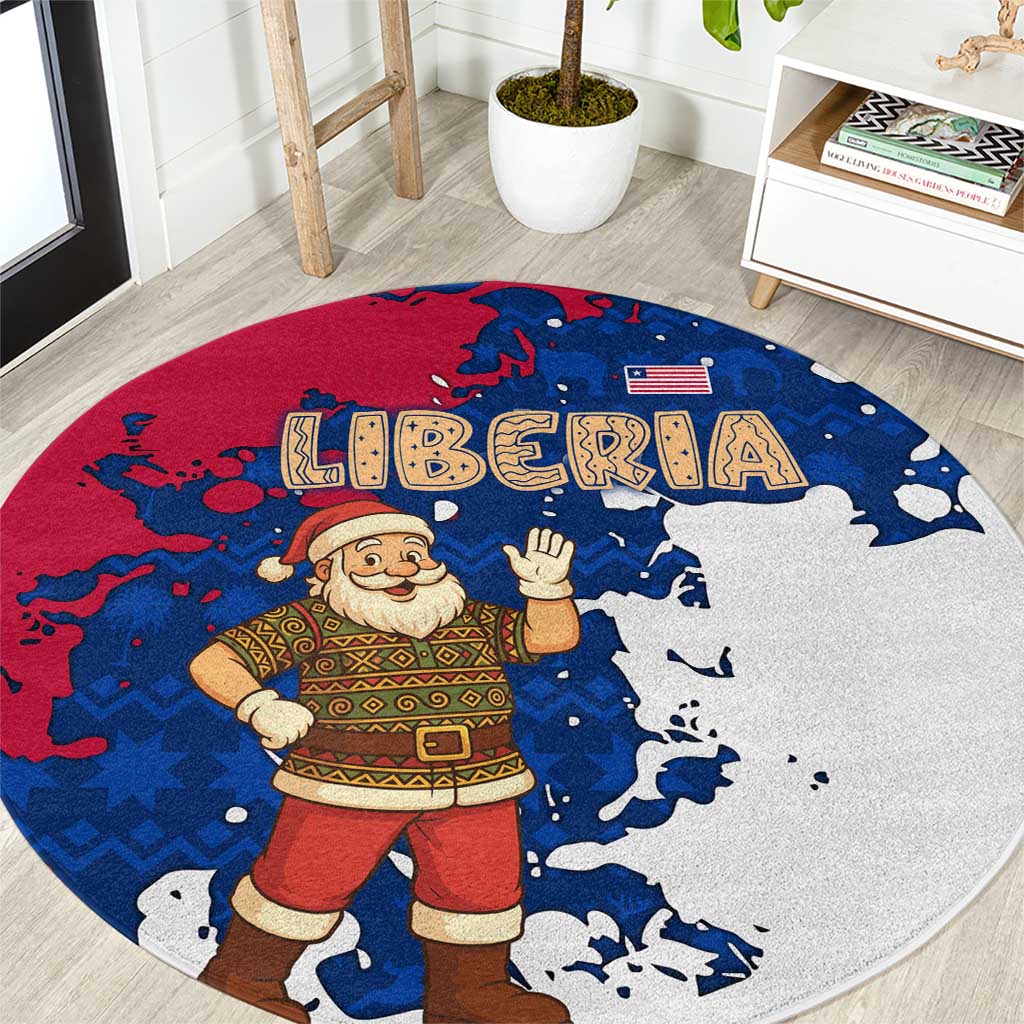 Liberia Christmas Round Carpet with Santa Claus Map Graphic and Red Blue Festive - Wonder Print Shop