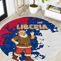 Liberia Christmas Round Carpet with Santa Claus Map Graphic and Red Blue Festive - Wonder Print Shop