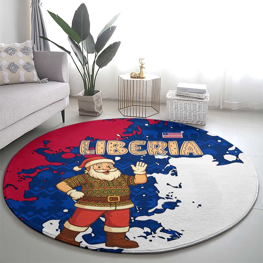 Liberia Christmas Round Carpet with Santa Claus Map Graphic and Red Blue Festive - Wonder Print Shop