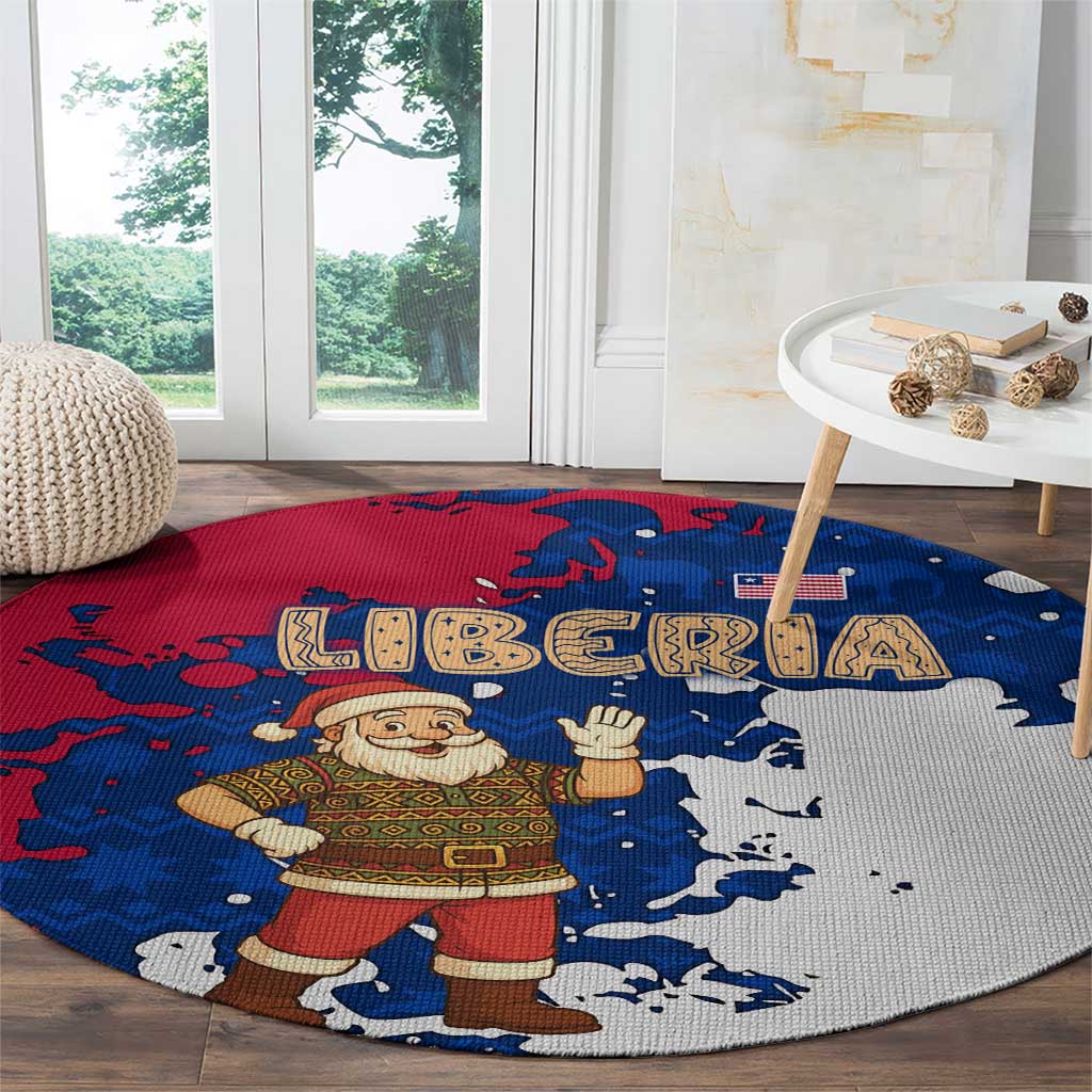 Liberia Christmas Round Carpet with Santa Claus Map Graphic and Red Blue Festive - Wonder Print Shop