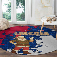 Liberia Christmas Round Carpet with Santa Claus Map Graphic and Red Blue Festive - Wonder Print Shop