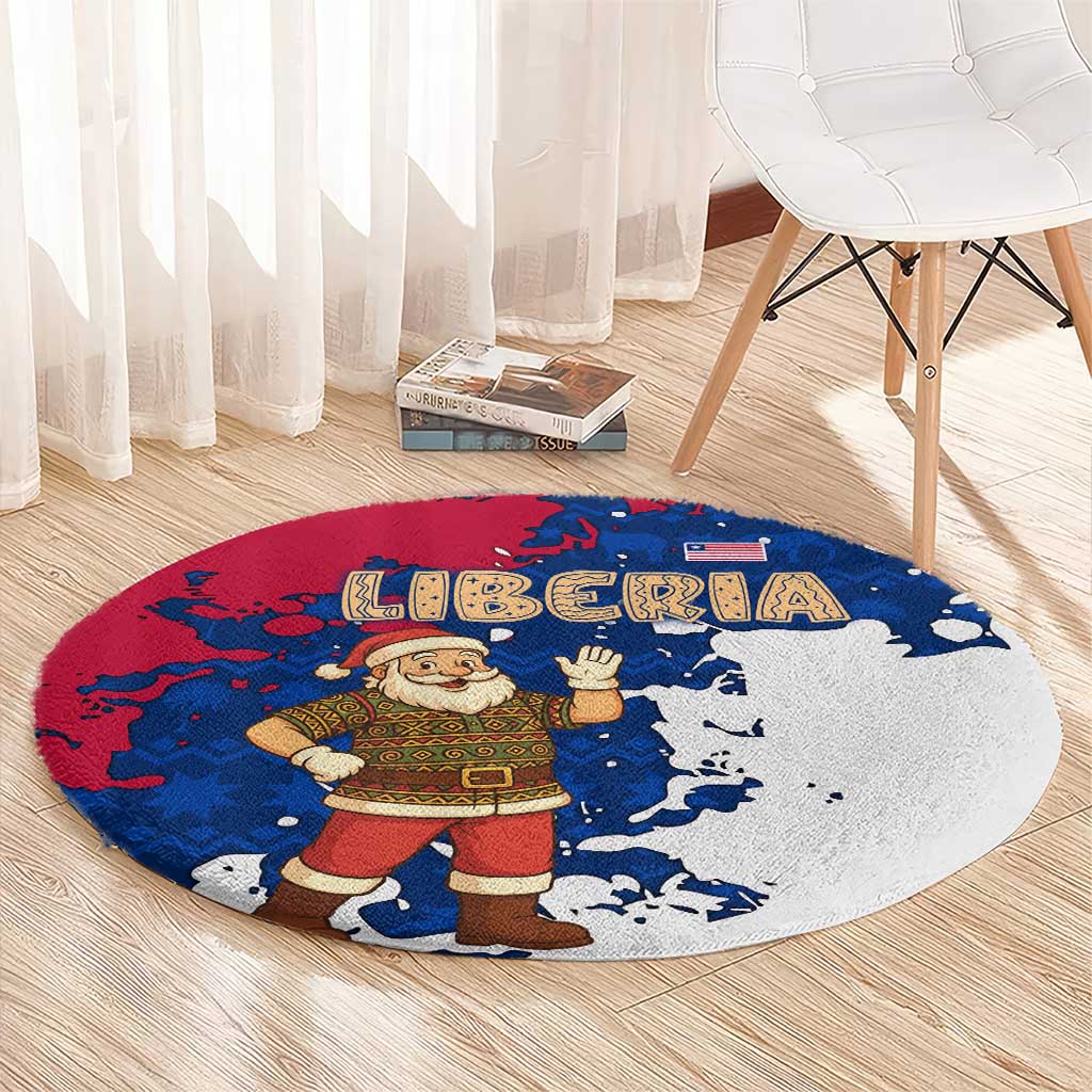 Liberia Christmas Round Carpet with Santa Claus Map Graphic and Red Blue Festive - Wonder Print Shop