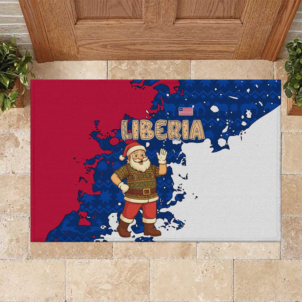 Liberia Christmas Rubber Doormat with Santa Claus Map Graphic and Red Blue Festive - Wonder Print Shop