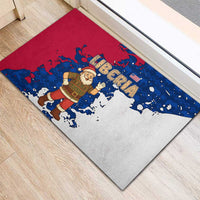 Liberia Christmas Rubber Doormat with Santa Claus Map Graphic and Red Blue Festive - Wonder Print Shop