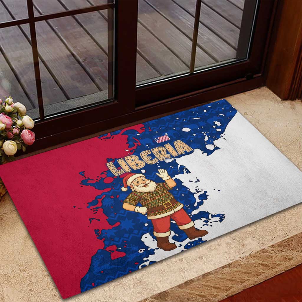 Liberia Christmas Rubber Doormat with Santa Claus Map Graphic and Red Blue Festive - Wonder Print Shop
