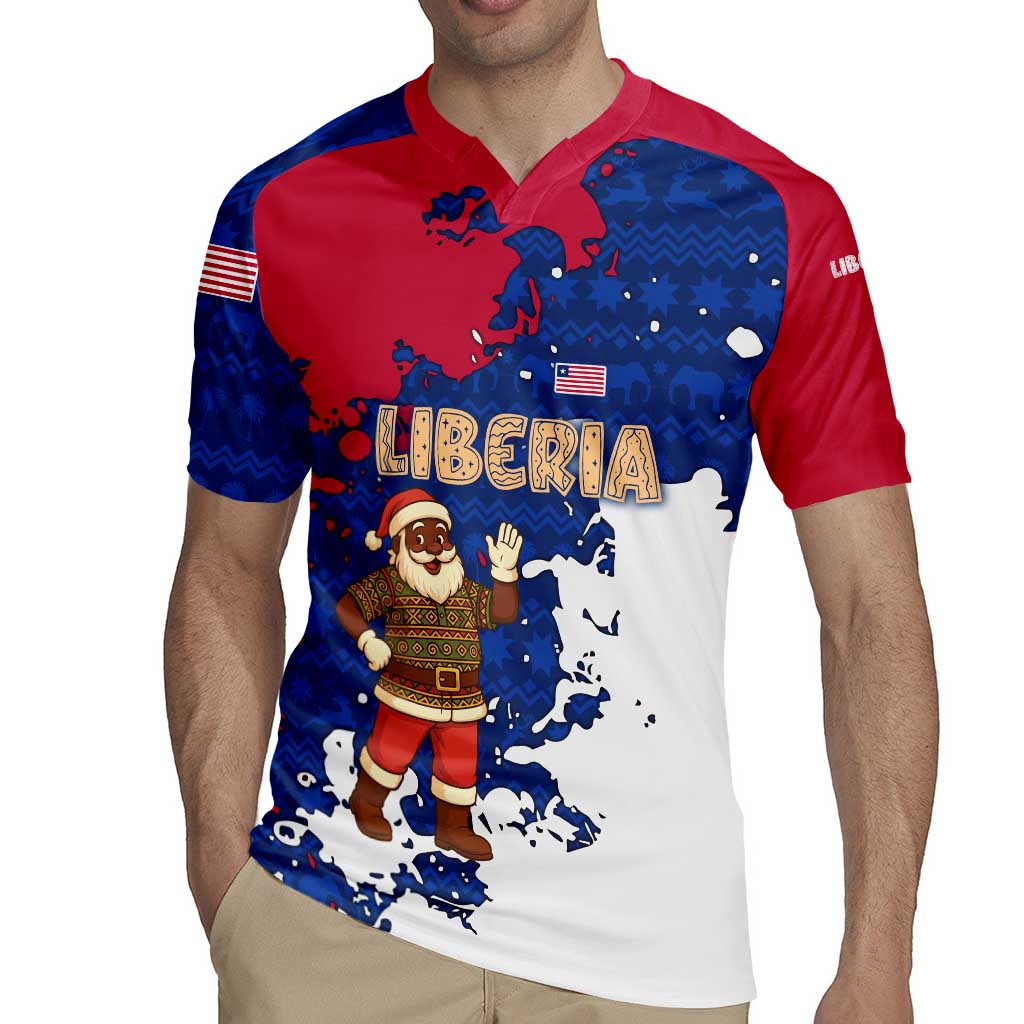 Liberia Christmas Rugby Jersey with Santa Claus Map Graphic and Red Blue Festive - Wonder Print Shop