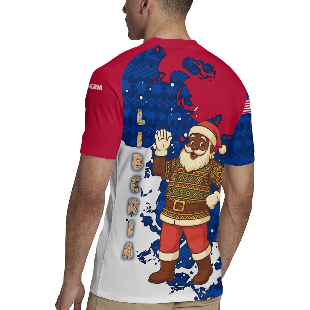 Liberia Christmas Rugby Jersey with Santa Claus Map Graphic and Red Blue Festive - Wonder Print Shop