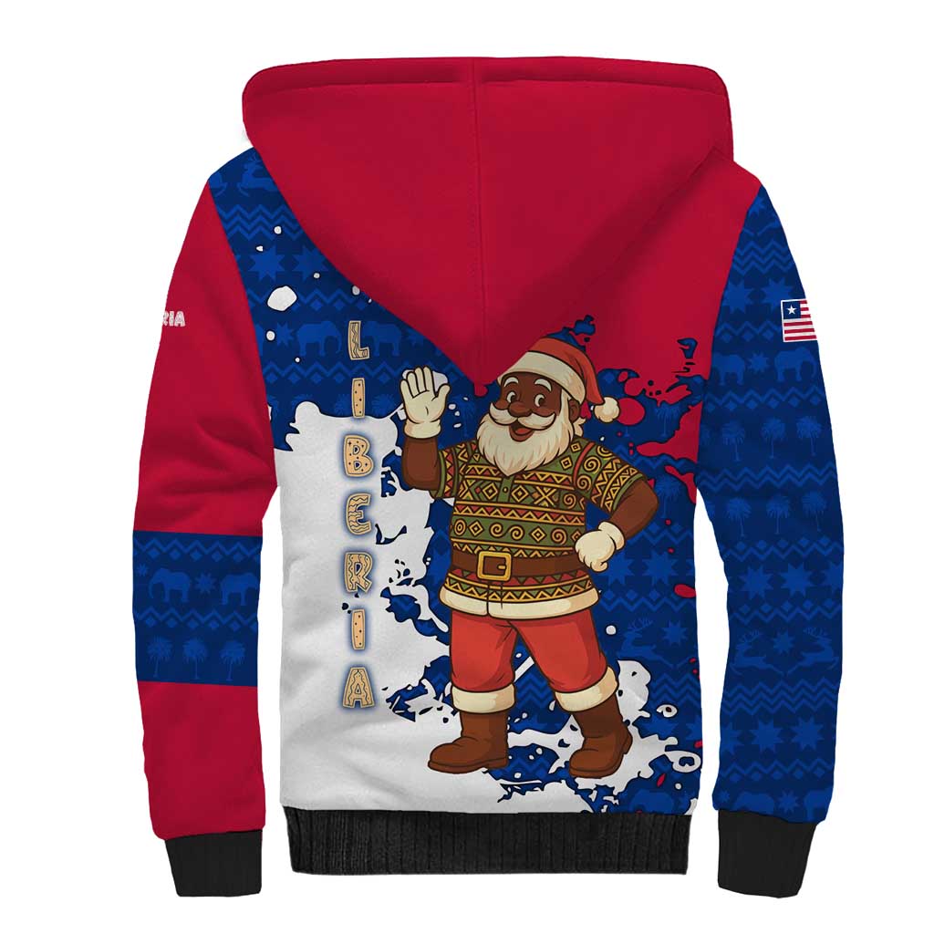 Liberia Christmas Sherpa Hoodie with Santa Claus Map Graphic and Red Blue Festive - Wonder Print Shop