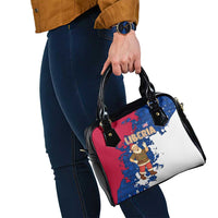 Liberia Christmas Shoulder Handbag with Santa Claus Map Graphic and Red Blue Festive - Wonder Print Shop