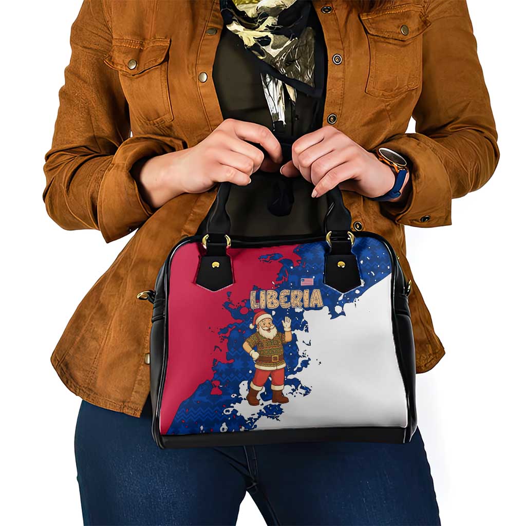 Liberia Christmas Shoulder Handbag with Santa Claus Map Graphic and Red Blue Festive - Wonder Print Shop