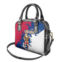 Liberia Christmas Shoulder Handbag with Santa Claus Map Graphic and Red Blue Festive - Wonder Print Shop