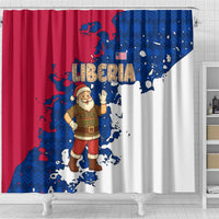 Liberia Christmas Shower Curtain with Santa Claus Map Graphic and Red Blue Festive - Wonder Print Shop