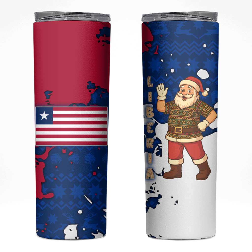 Liberia Christmas Skinny Tumbler with Santa Claus Map Graphic and Red Blue Festive - Wonder Print Shop