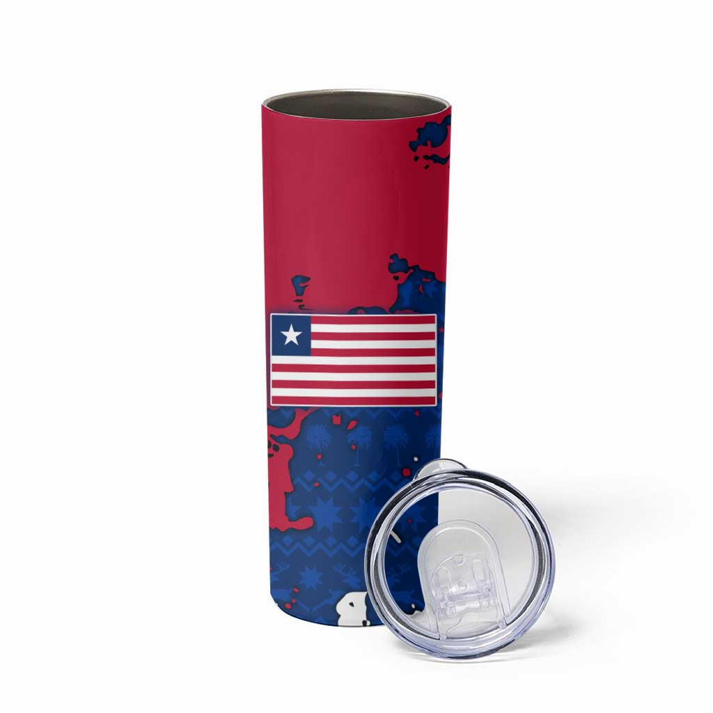 Liberia Christmas Skinny Tumbler with Santa Claus Map Graphic and Red Blue Festive - Wonder Print Shop