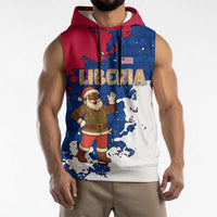 Liberia Christmas Sleeveless Hoodie with Santa Claus Map Graphic and Red Blue Festive - Wonder Print Shop