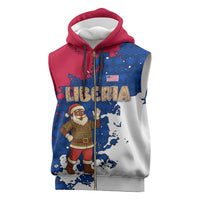 Liberia Christmas Sleeveless Zip Hoodie with Santa Claus Map Graphic and Red Blue Festive - Wonder Print Shop