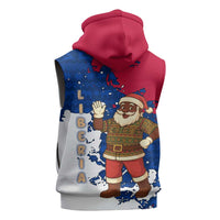 Liberia Christmas Sleeveless Zip Hoodie with Santa Claus Map Graphic and Red Blue Festive - Wonder Print Shop