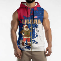 Liberia Christmas Sleeveless Zip Hoodie with Santa Claus Map Graphic and Red Blue Festive - Wonder Print Shop