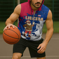 Liberia Christmas Sleeveless Zip Hoodie with Santa Claus Map Graphic and Red Blue Festive - Wonder Print Shop