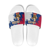 Liberia Christmas Slide Sandals with Santa Claus Map Graphic and Red Blue Festive - Wonder Print Shop