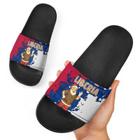Liberia Christmas Slide Sandals with Santa Claus Map Graphic and Red Blue Festive - Wonder Print Shop