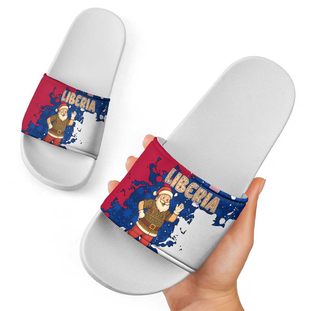 Liberia Christmas Slide Sandals with Santa Claus Map Graphic and Red Blue Festive - Wonder Print Shop