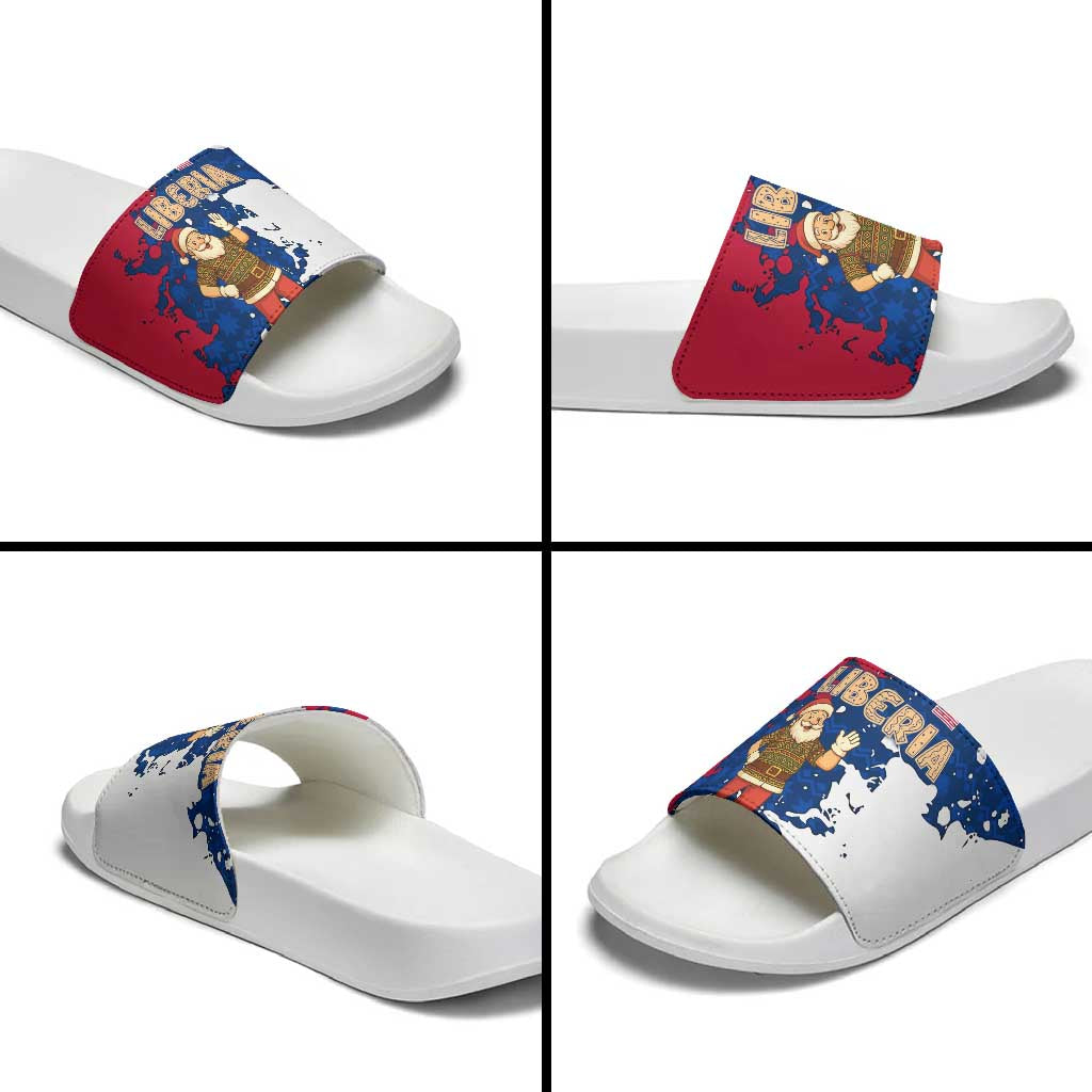 Liberia Christmas Slide Sandals with Santa Claus Map Graphic and Red Blue Festive - Wonder Print Shop