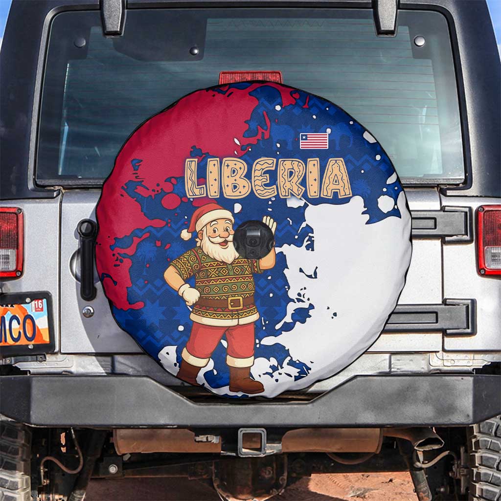 Liberia Christmas Spare Tire Cover with Santa Claus Map Graphic and Red Blue Festive - Wonder Print Shop
