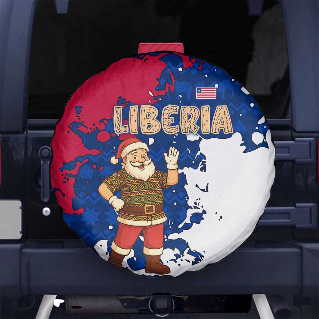 Liberia Christmas Spare Tire Cover with Santa Claus Map Graphic and Red Blue Festive - Wonder Print Shop