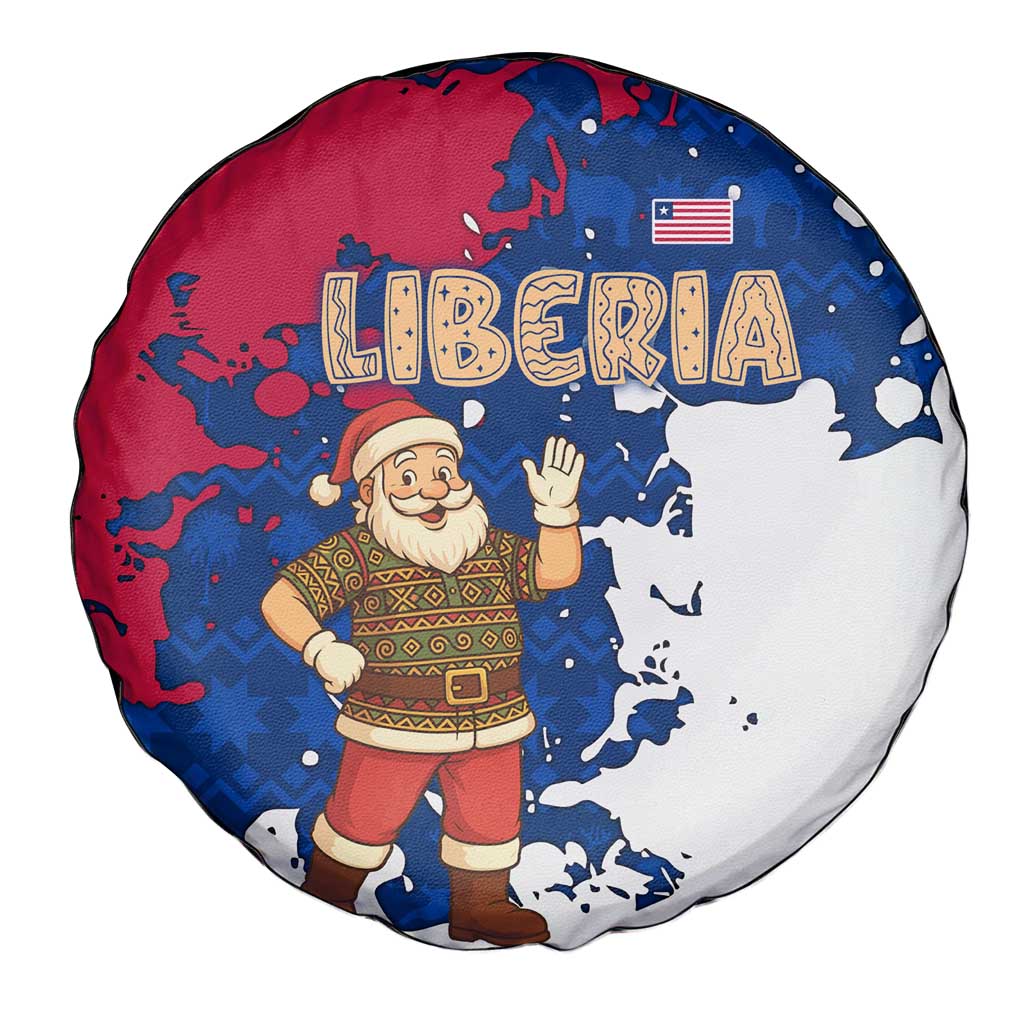 Liberia Christmas Spare Tire Cover with Santa Claus Map Graphic and Red Blue Festive - Wonder Print Shop