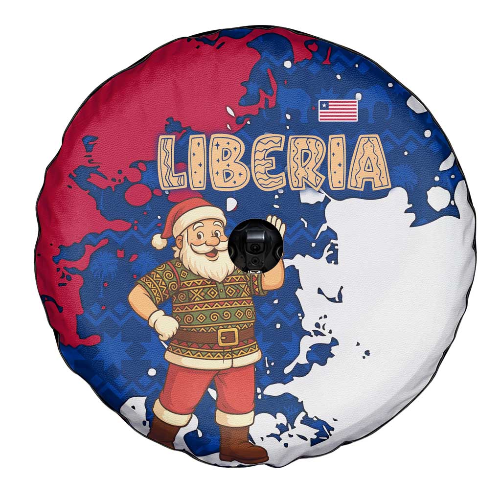 Liberia Christmas Spare Tire Cover with Santa Claus Map Graphic and Red Blue Festive - Wonder Print Shop