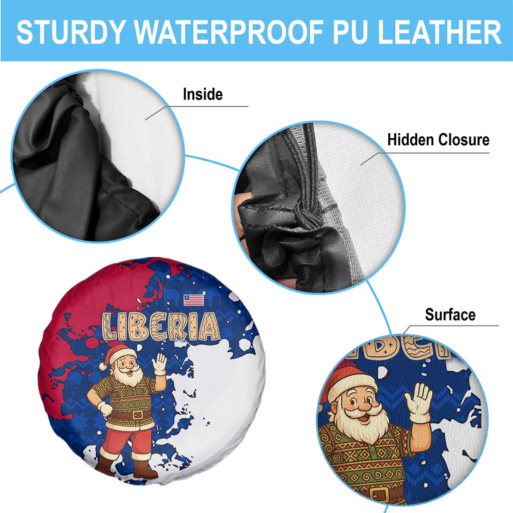 Liberia Christmas Spare Tire Cover with Santa Claus Map Graphic and Red Blue Festive - Wonder Print Shop