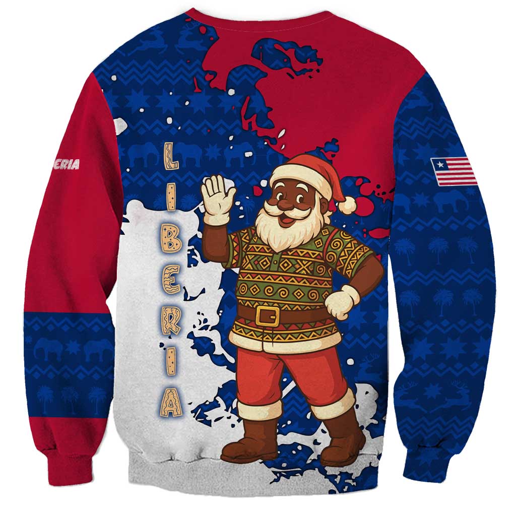 Liberia Christmas Sweatshirt with Santa Claus Map Graphic and Red Blue Festive - Wonder Print Shop