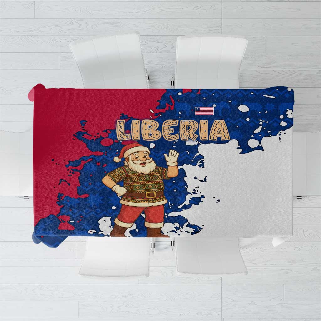 Liberia Christmas Tablecloth with Santa Claus Map Graphic and Red Blue Festive - Wonder Print Shop