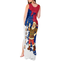 Liberia Christmas Tank Maxi Dress with Santa Claus Map Graphic and Red Blue Festive - Wonder Print Shop