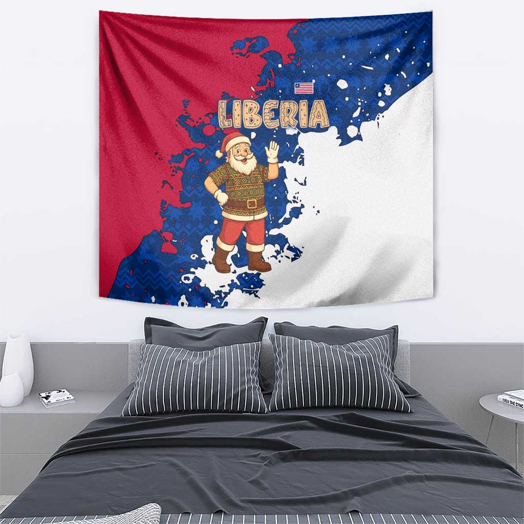 Liberia Christmas Tapestry with Santa Claus Map Graphic and Red Blue Festive - Wonder Print Shop