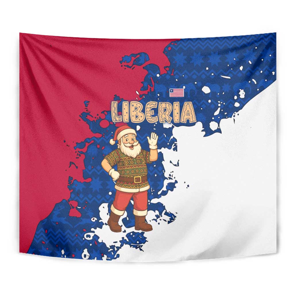 Liberia Christmas Tapestry with Santa Claus Map Graphic and Red Blue Festive - Wonder Print Shop