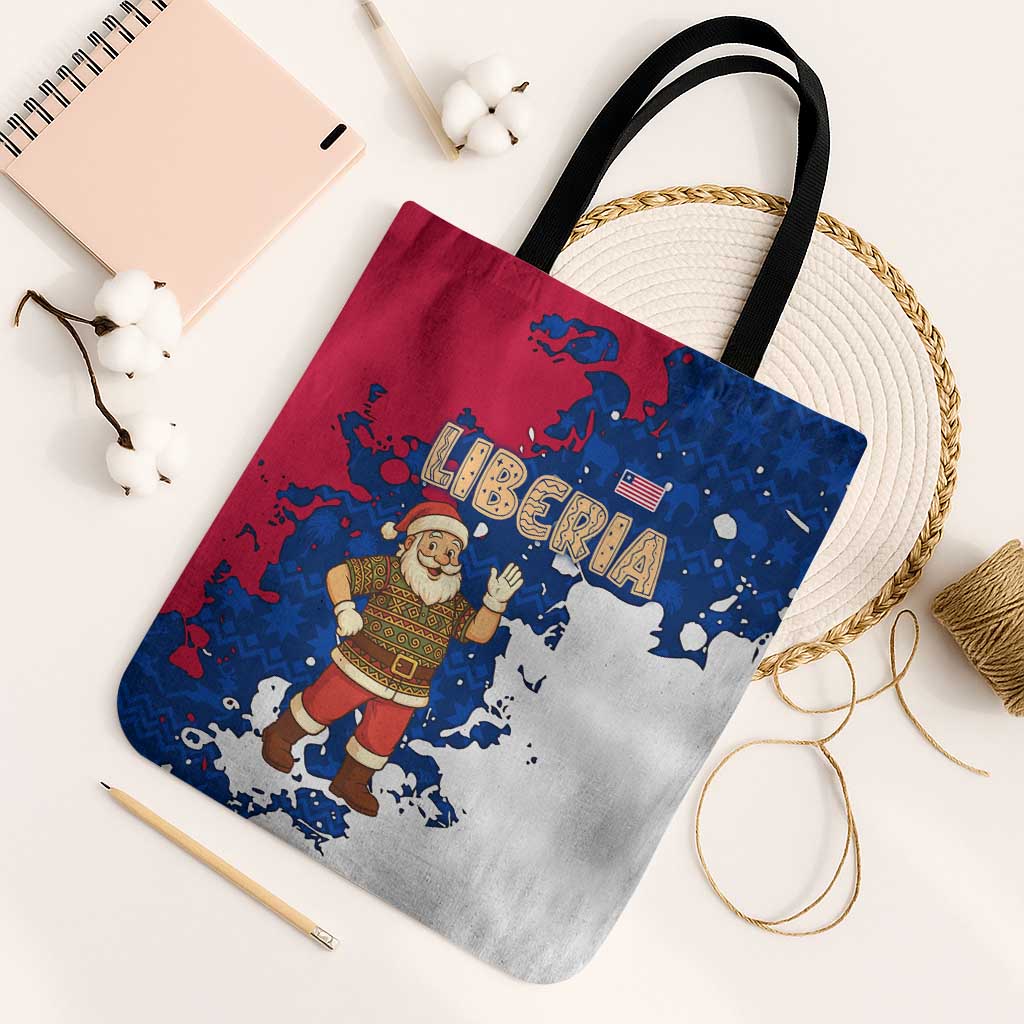Liberia Christmas Tote Bag with Santa Claus Map Graphic and Red Blue Festive - Wonder Print Shop